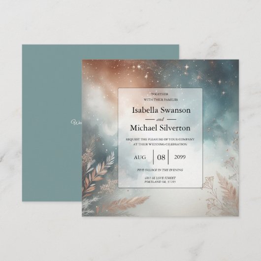 Sage and Terracotta Stardust Skies Wedding Kaart (Voorkant / Achterkant)