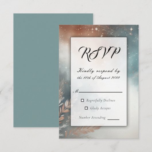 Sage and Terracotta Stardust Skies Wedding RSVP Kaartje (Voorkant / Achterkant)