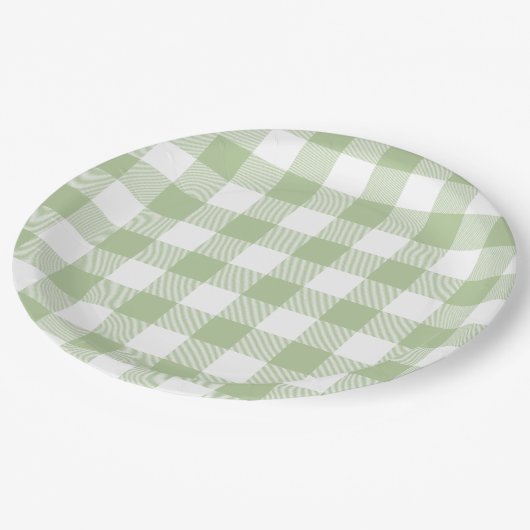 Sage and White Buffalo Plaid Gingham Papieren Bordje (Gekanteld)