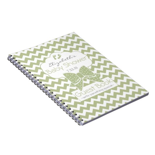 Sage and White Chevron Baby shower Guest Book Notitieboek (Rechterzijde)