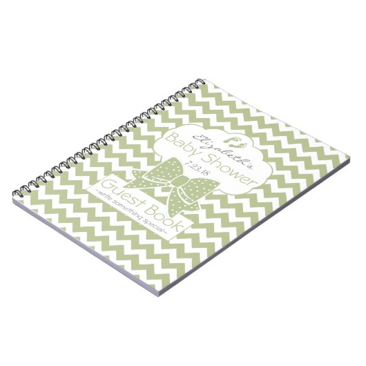 Sage and White Chevron Baby shower Guest Book Notitieboek (Linkerzijde)