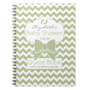 Sage and White Chevron Baby shower Guest Book Notitieboek