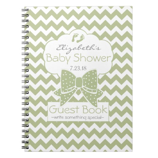 Sage and White Chevron Baby shower Guest Book Notitieboek (Voorkant)