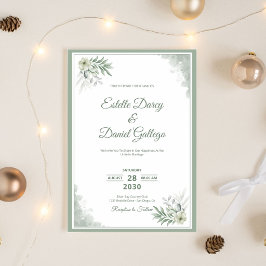 Sage and White Watercolor Floral Wedding Kaart