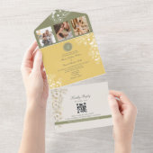 Sage and Yellow Floral Spring Wedding All In One Uitnodiging (Afscheurbaar)