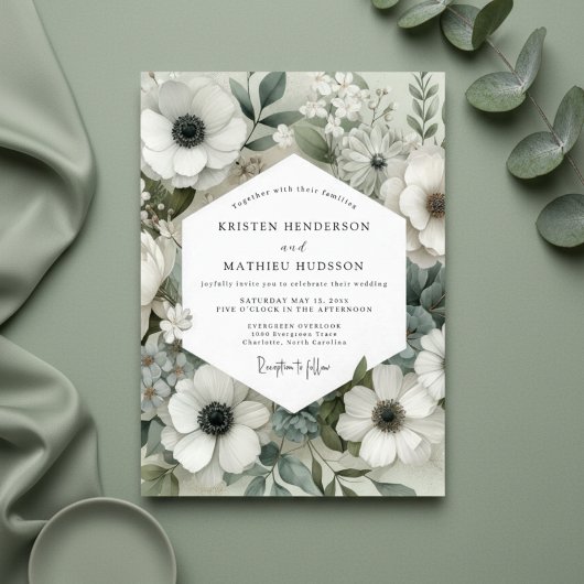 Sage Anemone Bloom Wedding Kaart