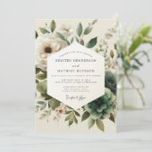 Sage Antique Bloom Bruiloft Kaart (Staand voorkant)