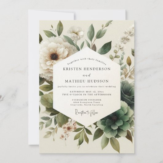Sage Antique Bloom Wedding Kaart (Voorkant)