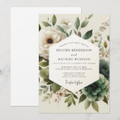 Sage Antique Bloom Wedding Kaart (Voorkant / Achterkant)