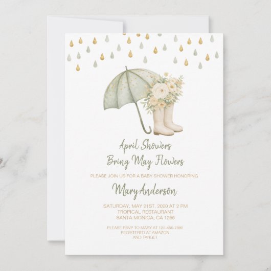 Sage April Showers Bring May Flowers Baby Shower Kaart (Voorkant)