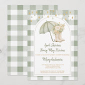 Sage April Showers Green Gingham Baby Shower  Kaart (Voorkant / Achterkant)