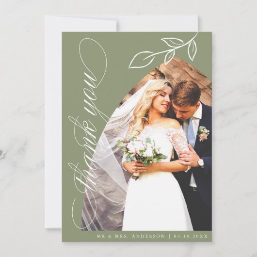 Sage Arch Botanical Leaf Weddenschap Hartelijk dan Bedankkaart (Voorkant)