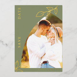 Sage Arch Gold Foil Leaf Save the Date Kaart