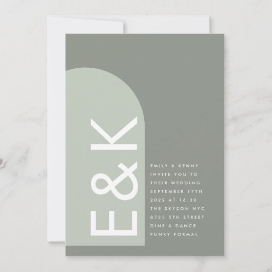 Sage Arch Moss Abstract Japandi Minimalism Wedding Kaart (Voorkant)