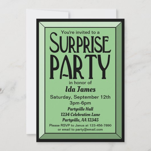 Sage Art Deco Foto Birthday Surprise Party Kaart (Voorkant)