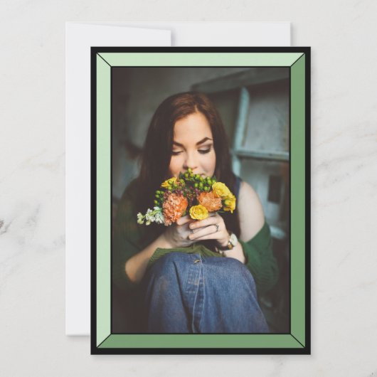 Sage Art Deco Foto Birthday Surprise Party Kaart (Achterkant)