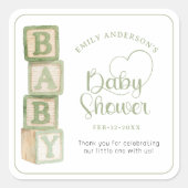 Sage Baby Blocks Baby Shower Favor Sticker (Voorkant)