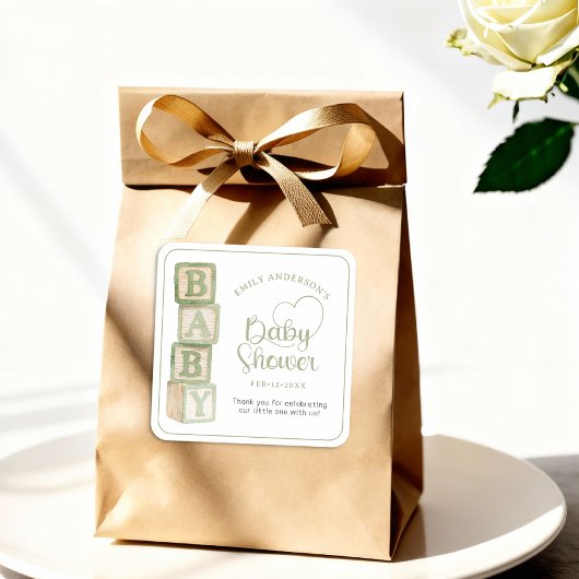Sage Baby Blocks Baby Shower Favor Sticker