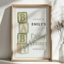 Sage Baby Blocks Baby Shower Welkom Poster