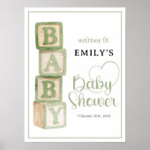 Sage Baby Blocks Baby Shower Welkomstposter Poster (Voorkant)