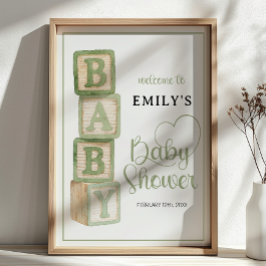 Sage Baby Blocks Baby Shower Welkomstposter Poster