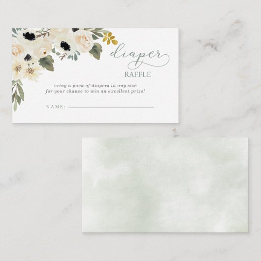 Sage Baby in Bloom Ivoor Baby shower Luier Raffle Informatiekaartje (Voorkant / Achterkant)