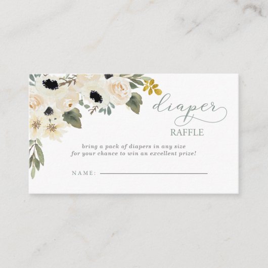 Sage Baby in Bloom Ivoor Baby shower Luier Raffle Informatiekaartje (Voorkant)