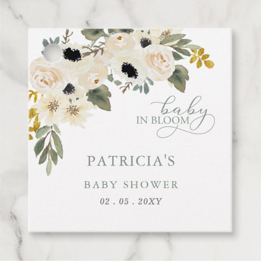 Sage Baby in Bloom Ivoor Bloemen Meisje Baby showe Bedankjes Labels (Voorkant)