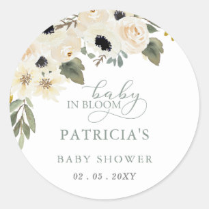 Sage Baby in Bloom Ivoor Bloemen Meisje Baby showe Ronde Sticker