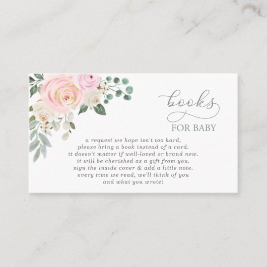 Sage Baby in Bloom Roze Baby shower Boekaanvraag Informatiekaartje (Voorkant)