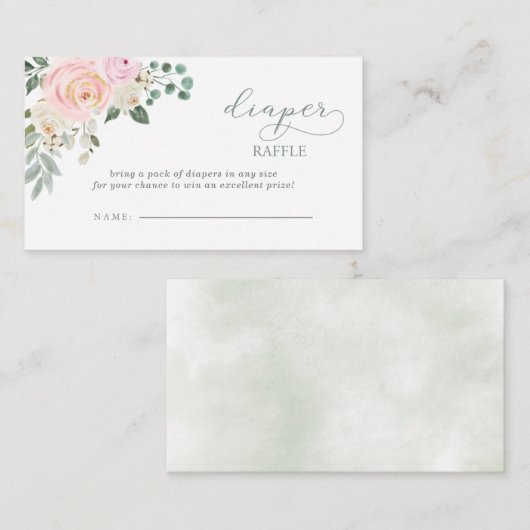 Sage Baby in Bloom Roze Baby shower Luier Raffle Informatiekaartje (Voorkant / Achterkant)