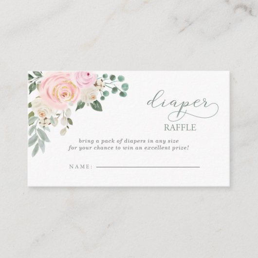 Sage Baby in Bloom Roze Baby shower Luier Raffle Informatiekaartje (Voorkant)