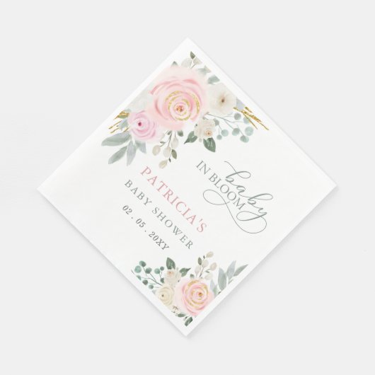Sage Baby in Bloom Roze Bloemen Meisje Baby shower Servet (Hoek)