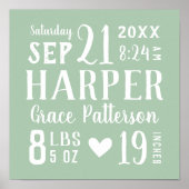 Sage-Baby Naam en geboorte-Staat | bewerkbare kleu Poster (Voorkant)