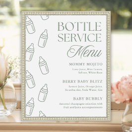 Sage Baby Shower Fles Service Drankmenu Bord Poster