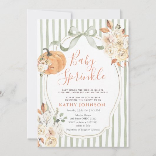 Sage Baby Sprinkle Autumn Pumpkin Baby shower Kaart (Voorkant)