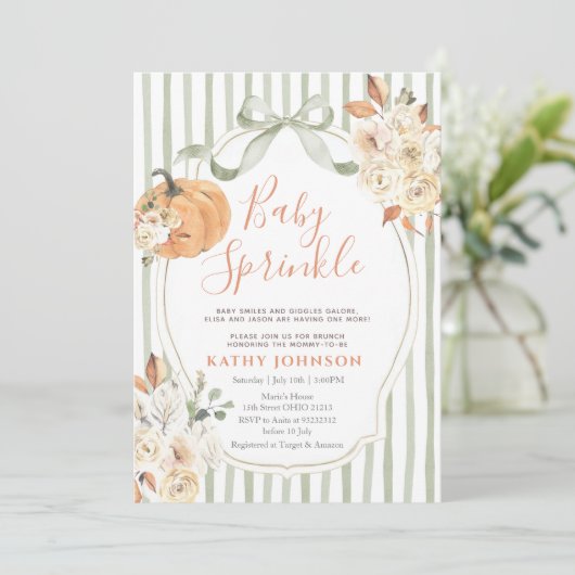 Sage Baby Sprinkle Autumn Pumpkin Baby shower Kaart (Staand voorkant)