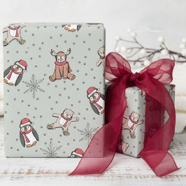 Sage Baby's Eerste Kerst Winter Dieren Cadeaupapier