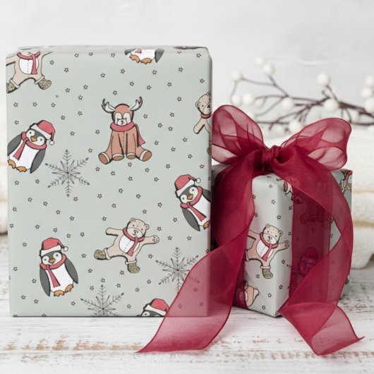 Sage Baby's Eerste Kerst Winter Dieren Cadeaupapier