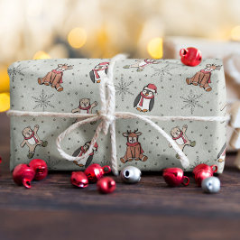Sage Baby's Eerste Kerst Winter Dieren Cadeaupapier