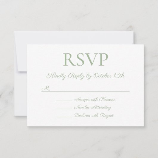 Sage Back Elegant Calligraphy Wedding RSVP Kaartje (Voorkant)