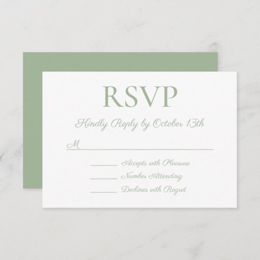Sage Back Elegant Calligraphy Wedding RSVP Kaartje (Voorkant / Achterkant)