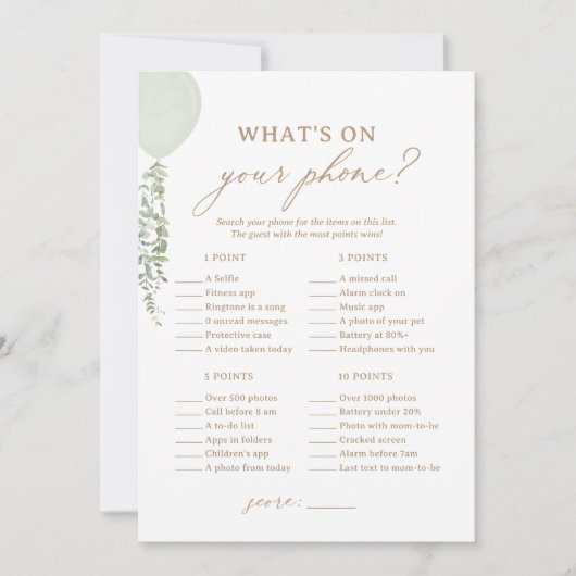 Sage Balloon Shower Wat is er op je telefoon spel Kaart (Voorkant)