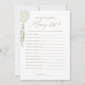 Sage Balloon Wie kent Mama Beste Baby shower Spel Kaart (Voorkant)