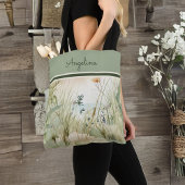 Sage Beach Duinen Grassen en bloemen Monogram Tote Bag