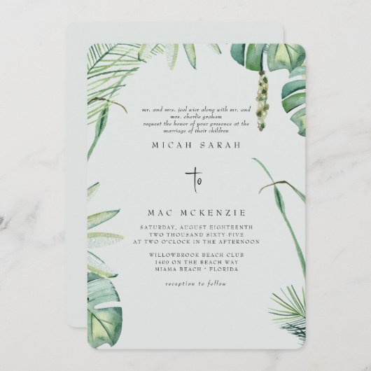 Sage Beach Tropics Beide Ouders Bruiloft Kaart (Voorkant / Achterkant)