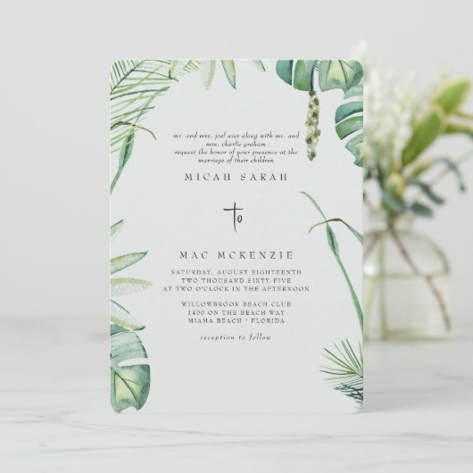 Sage Beach Tropics Beide Ouders Bruiloft Kaart (Staand voorkant)
