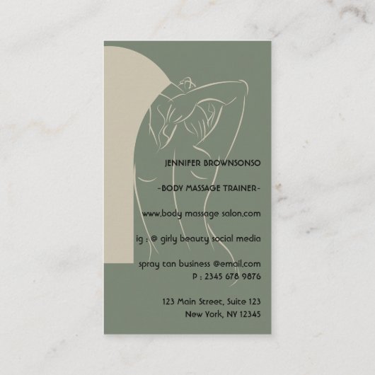 Sage beige Body Sculpting Contourage Spray Tan Visitekaartje (Achterkant)