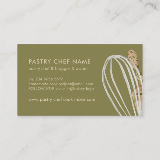 Sage Beige Chef Catering Cake Maker Rolling Pin Visitekaartje (Achterkant)