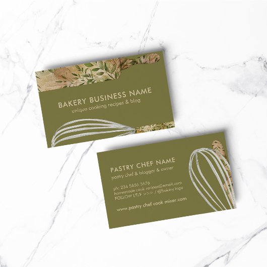 Sage Beige Chef Catering Cake Maker Rolling Pin Visitekaartje